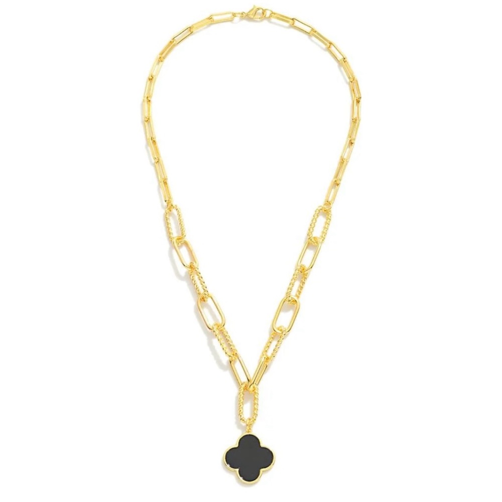 Black Clover Necklace with Paper Clip Chain